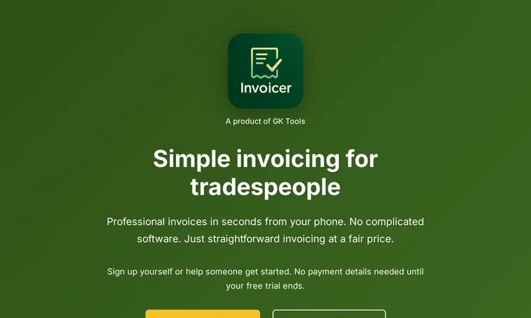 Invoicer, invoicer.gk.tools: the home page