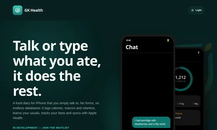 GK Health, gkhealth.app (in development): the home page